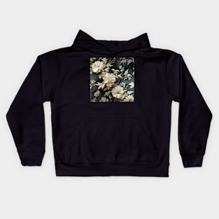 Vintage white flowers on rustic black wall Kids Hoodie